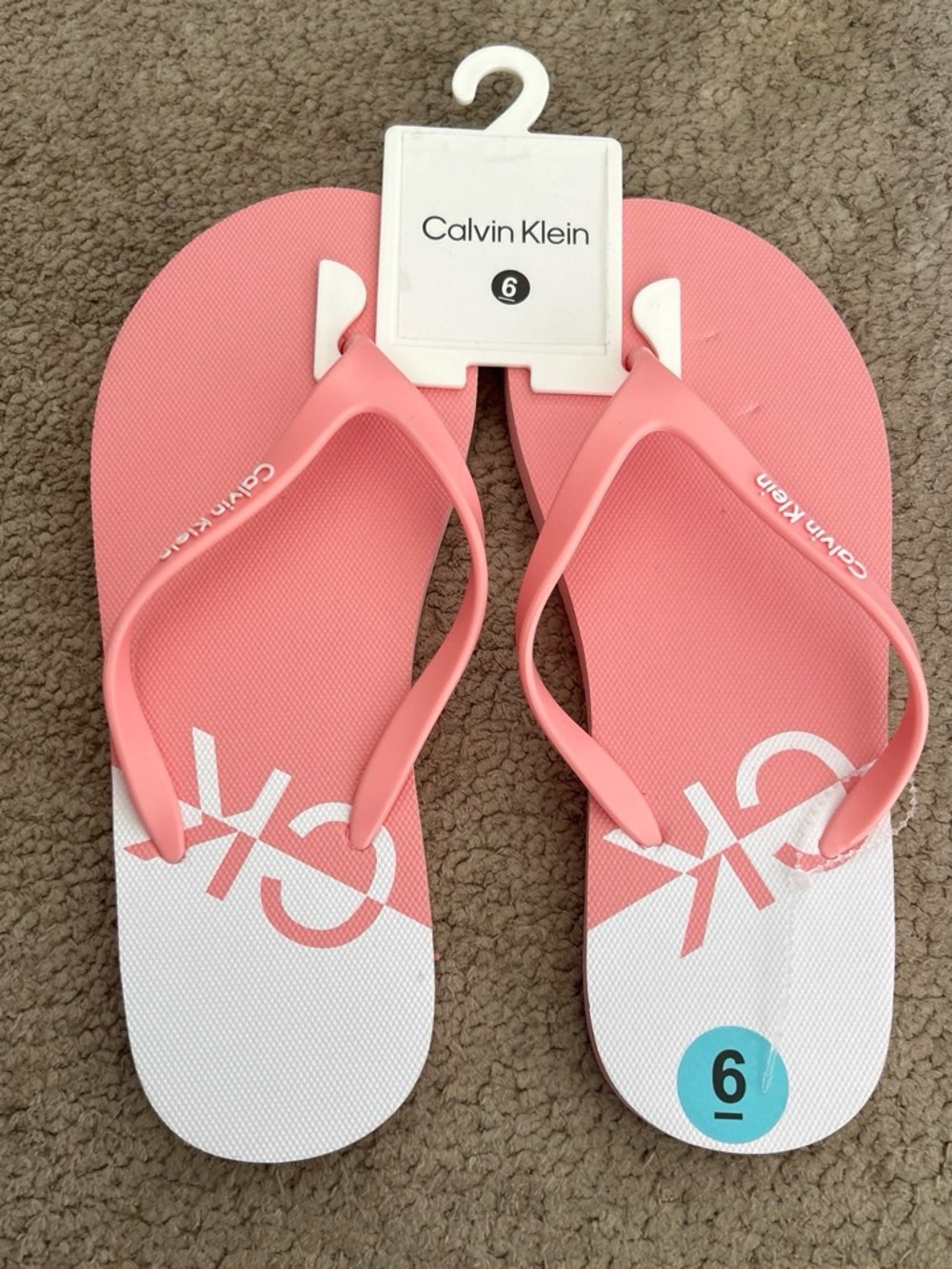 Calvin Klein Kids Pink and White Logo Flip Flops